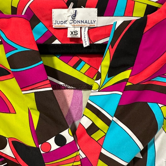 Jude Connally Dress, Retro Tunic V Neck Shift Dress, Multicolor, Sleeveless - Picture 3 of 7